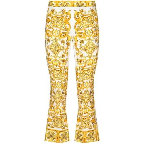 Wide Trousers, female, , Size: M Graphic Print Silk Flared Trousers - Dolce & Gabbana - Modalova