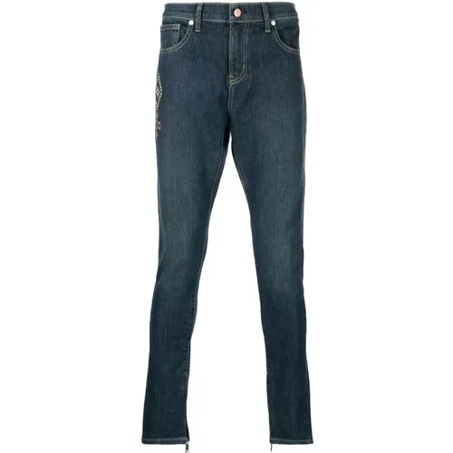 Slim-fit Jeans, male, , Size: W34 Indigo Embroidered Skinny Jeans - United Rivers - Modalova