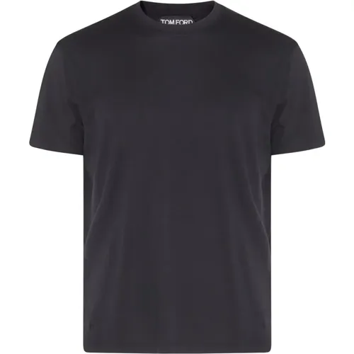 Schwarzes Baumwollmischung T-shirt Polos,Schwarzes Baumwollmischung Crew Neck T-shirt - Tom Ford - Modalova