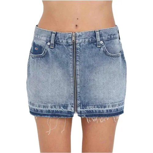 Denim Minirock mit durchgehendem Reißverschluss für Damen , Damen, Größe: W27 - Tommy Jeans - Modalova