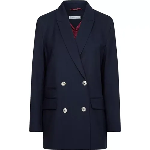 Blazers, female, , Size: S Double-Breasted Wool Blazer - Tommy Hilfiger - Modalova