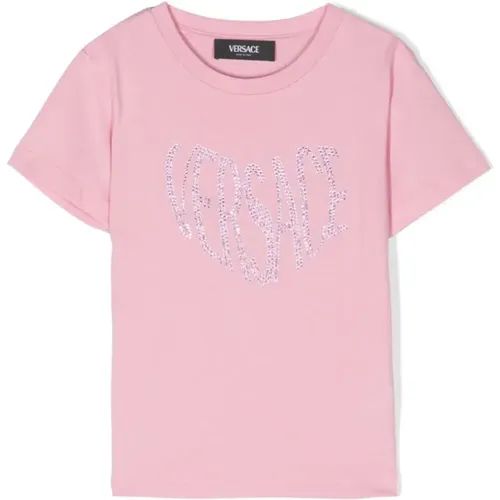 Kinder Herz Logo Kristall T-Shirt - Versace - Modalova