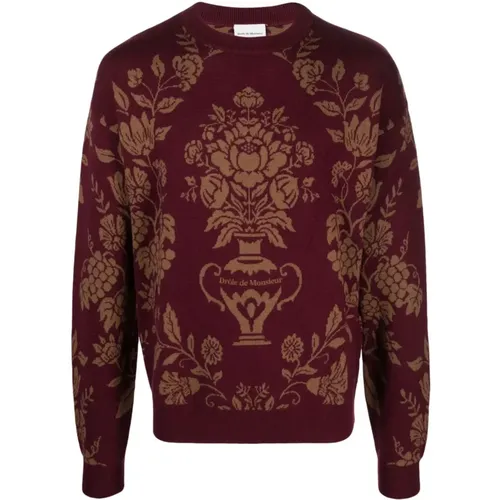 Dark Floral Inlay Sweater , male, Sizes: M, L - Drole de Monsieur - Modalova