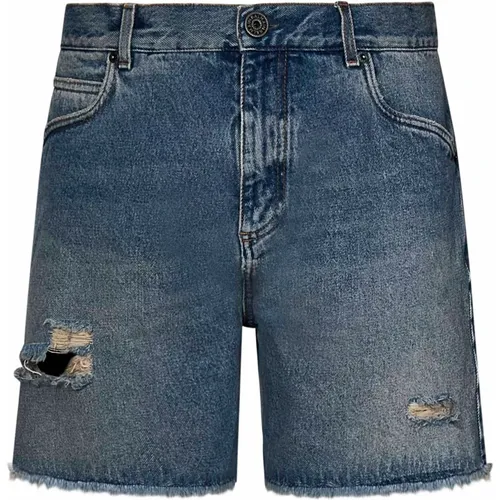 Blaue Vintage Denim Shorts mit Logo-Stickerei - Balmain - Modalova