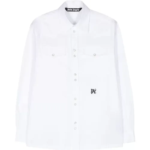 Weißes Oxford Baumwollhemd Bestickt , Herren, Größe: L - Palm Angels - Modalova