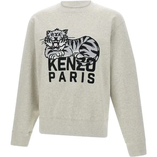 Round-neck Knitwear, male, , Size: M Happy Tiger Grey Sweatshirt - Kenzo - Modalova