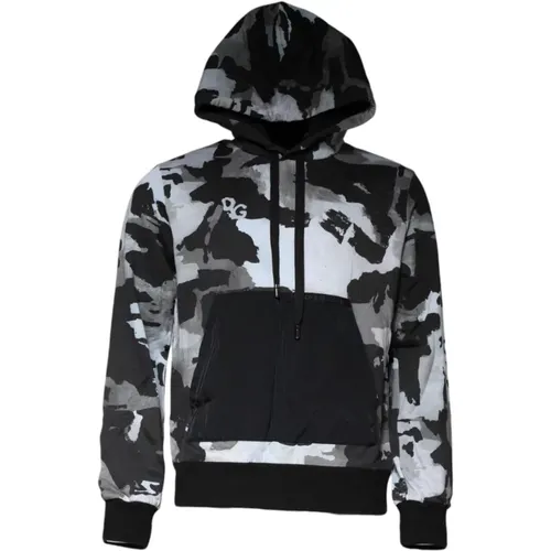 Hoodies, male, , Size: XL Camouflage Hooded Sweater with Logo Details - Dolce & Gabbana - Modalova