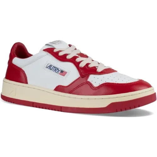 And Red Leather Low-Top Sneakers , male, Sizes: 2 UK - Autry - Modalova