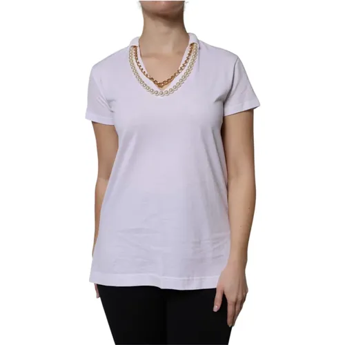 T-Shirts, female, , Size: XS Cotton Necklace T-shirt - Dolce & Gabbana - Modalova