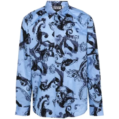 Blaues Barock Aquarellhemd , Herren, Größe: L - Versace Jeans Couture - Modalova