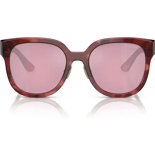 Square Sunglasses with Striped Frame and Dark Pink Mirrored Lenses , female, Sizes: 55 MM - Miu Miu - Modalova