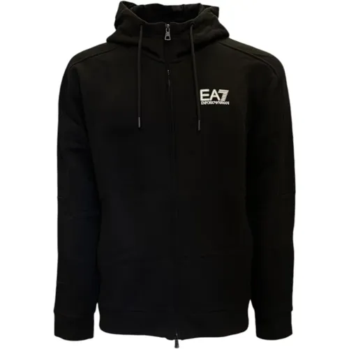 Zip-throughs, male, , Size: M Cotton Hoodie Full Zip Logo - Emporio Armani EA7 - Modalova