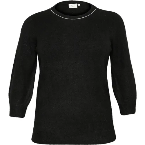 Schwarzer Tiefer Pullover mit Glitzerdetail , Damen, Größe: M - Kaffe Curve - Modalova