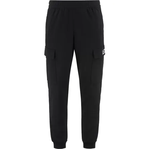Sweatpants, male, , Size: 2XL Cotton Track-Pants with Contrasting Logo - Emporio Armani EA7 - Modalova