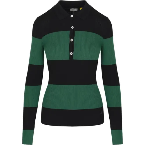 Striped Knitted Polo in Black/ , female, Sizes: S, L - Moncler - Modalova