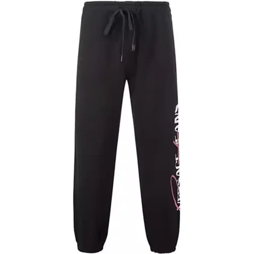 Sweatpants, male, , Size: L Cotton Trousers with Embroidered Logo - Versace Jeans Couture - Modalova