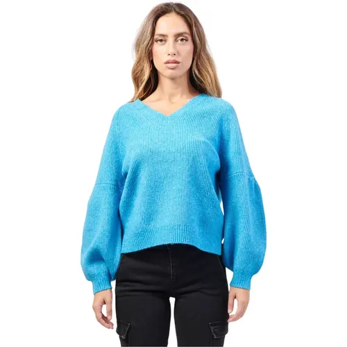 Blauer Rippstrickpullover Raglanärmel , Damen, Größe: L - Gaudi - Modalova