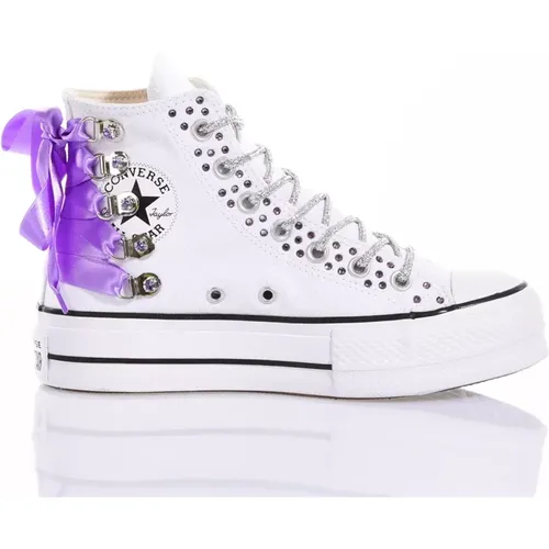 Sneakers, female, , Size: 6 US Handmade White Violet Sneakers - Converse - Modalova