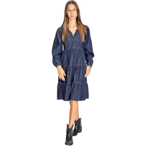 Denim-Kleid mit ausgestelltem Rock , Damen, Größe: S - Love Moschino - Modalova