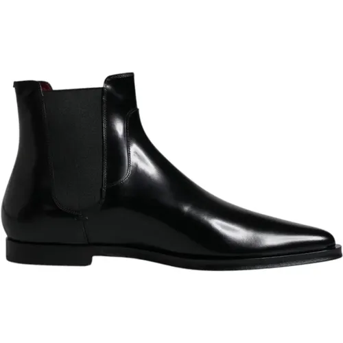 Chelsea Boots, male, , Size: 9 US Leather Chelsea Ankle Boots with Logo - Dolce & Gabbana - Modalova