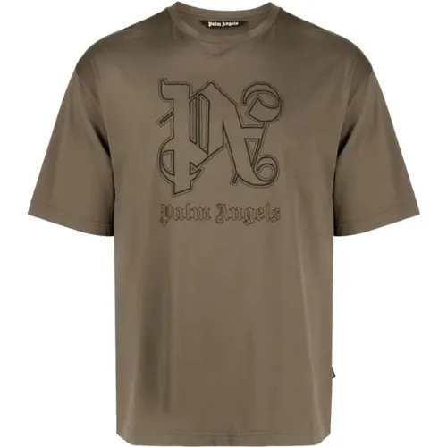 Embroidered Monogram T-shirts and Polos , male, Sizes: L - Palm Angels - Modalova