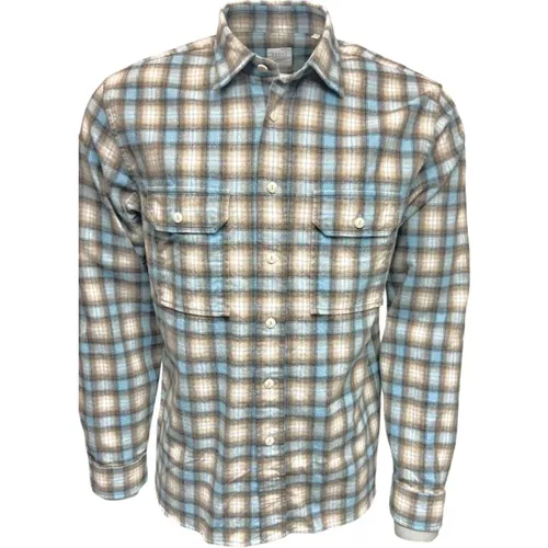 Casual Shirts, male, , Size: 4XL Flannel Cotton Checkered Shirt Blue Beige - Xacus - Modalova