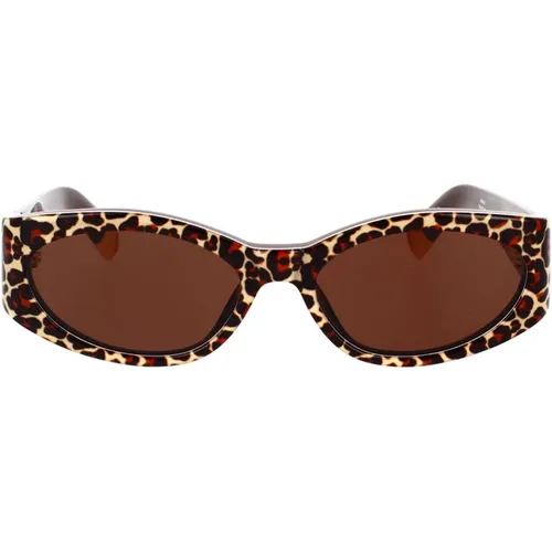 Sunglasses, female, , Size: 55 MM Leopard Print Oval Sunglasses with Dark Lenses - Jacquemus - Modalova