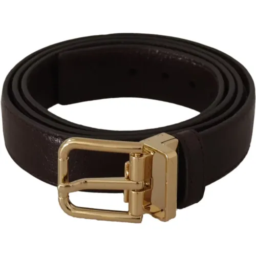 Belts, male, , Size: 95 CM Leather Belt with Gold Metal Buckle - Dolce & Gabbana - Modalova