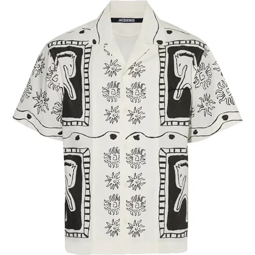 White Geometric Print Linen Shirt , male, Sizes: L, M, XL - Jacquemus - Modalova