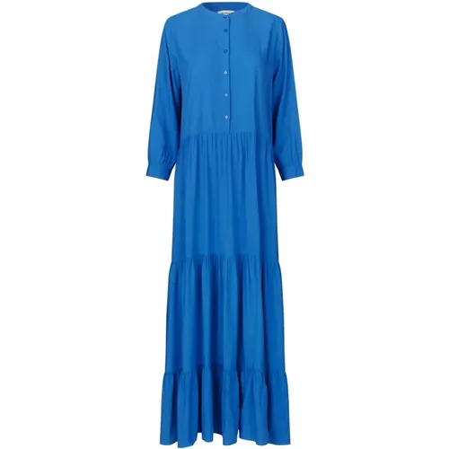 Blaues Maxikleid mit Langen Ärmeln , Damen, Größe: 2XL - Lollys Laundry - Modalova