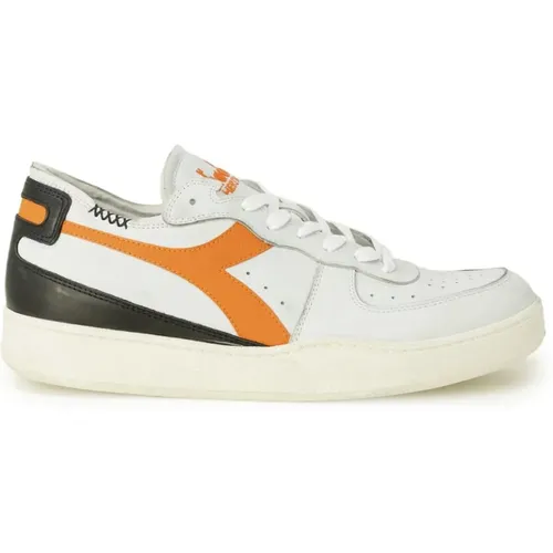 Sneakers, male, , Size: 7 US Sporty Leather Sneakers Orange Rubber Sole - Diadora - Modalova