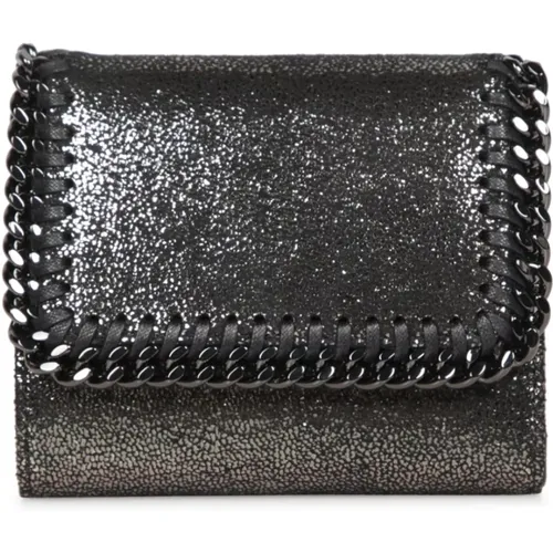 Wallets & Cardholders, female, , Size: ONE SIZE Black Metallic Chain Flap Wallet - Stella Mccartney - Modalova