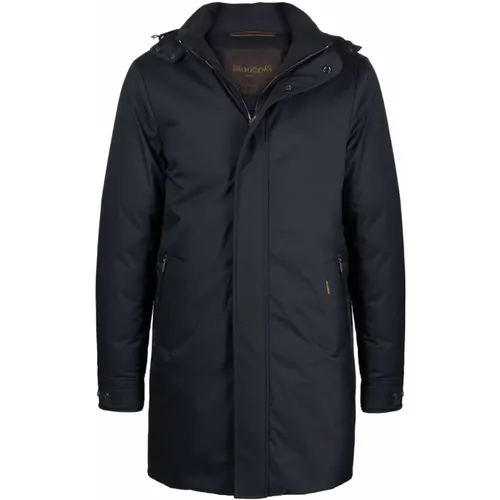 Parkas, male, , Size: 4XL Navy Down Feather Hooded Coat - Moorer - Modalova