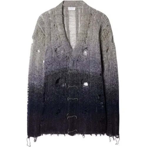 Cardigans, male, , Size: S Distressed Mohair Cardigan in Grey - Off White - Modalova