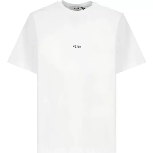 Weißes Baumwoll-T-Shirt Runder Ausschnitt Logo , Herren, Größe: M - Msgm - Modalova