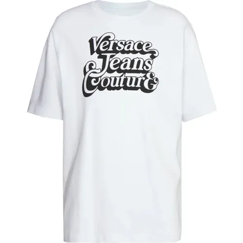 Weiße Baumwoll-T-Shirt mit Logodruck , Herren, Größe: XS - Versace Jeans Couture - Modalova