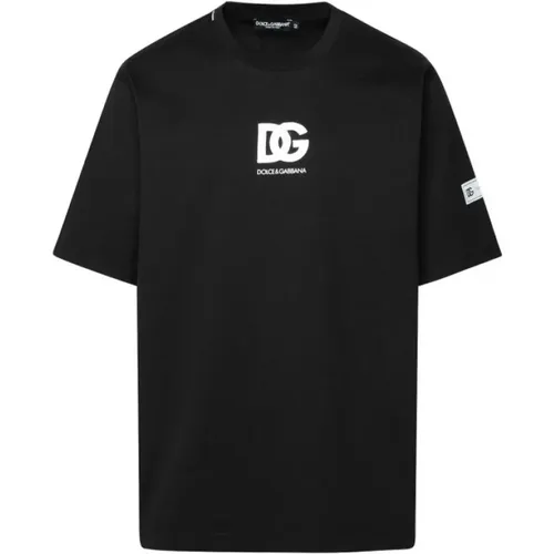 T-Shirt mit kurzen Ärmeln und Patch-Logo , Herren, Größe: L - Dolce & Gabbana - Modalova