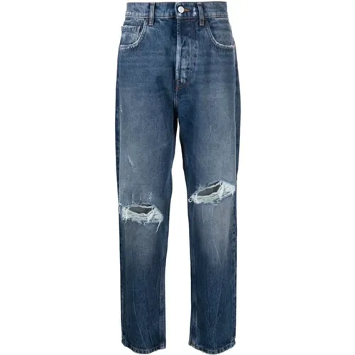 Ripped Detail Straight-Leg Jeans , Herren, Größe: W31 - Amish - Modalova