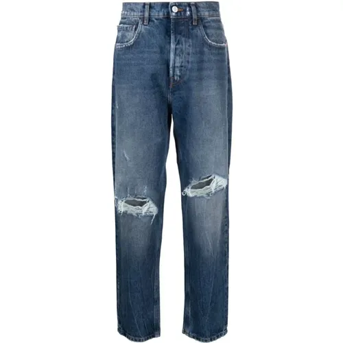 Ripped Detail Straight-Leg Jeans , Herren, Größe: W32 - Amish - Modalova