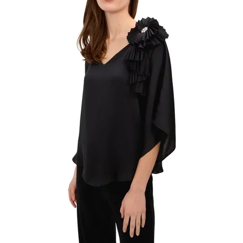 Schwarzes Satin-Rosendetail-Top , Damen, Größe: XL - Joseph Ribkoff - Modalova