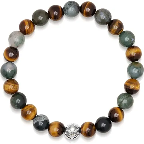 Bohemian Aquatic Agate Tiger Eye Wristband , male, Sizes: L, XL - Nialaya - Modalova