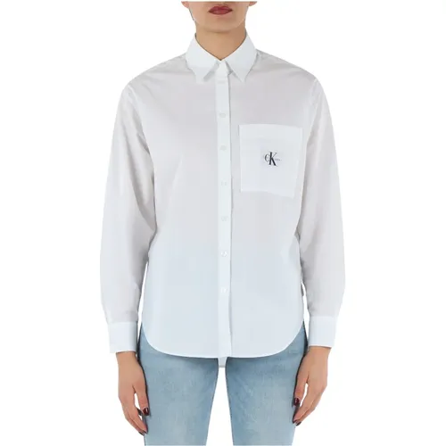 Cotton Shirt with Front Logo Patch , female, Sizes: XS, M - Calvin Klein Jeans - Modalova
