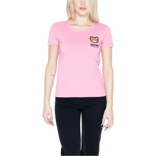 Rosa bedrucktes Damen T-Shirt mit kurzen Ärmeln - Moschino - Modalova