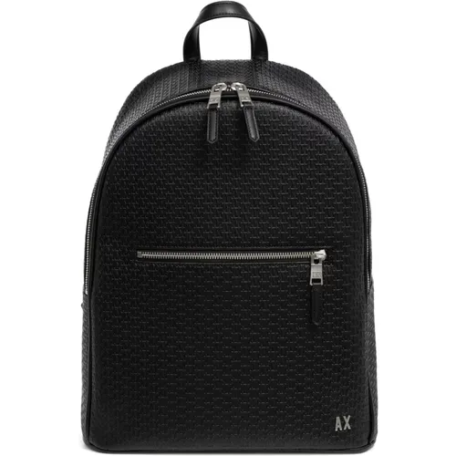 Backpacks, male, , Size: ONE SIZE Logo Pattern Zip Backpack Multipockets - Armani Exchange - Modalova