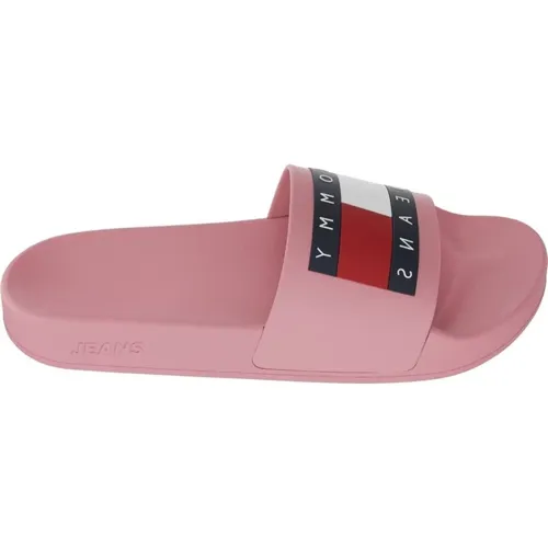 Rosa Flag Pool Slides Flip Flops , Damen, Größe: 41 EU - Tommy Jeans - Modalova