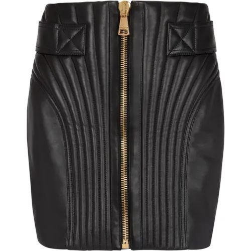 Short quilted leather skirt , female, Sizes: M - Balmain - Modalova
