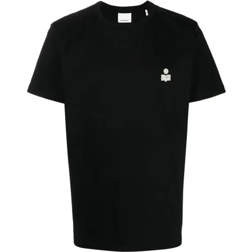 Schwarzes T-Shirt mit Logo-Druck,Schwarzes Baumwoll-Jersey-Logo-Print-T-Shirt - Isabel marant - Modalova