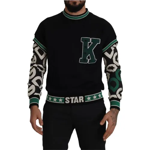 Sweatshirts, male, , Size: XS Green Cotton King Star Crewneck Sweater - Dolce & Gabbana - Modalova