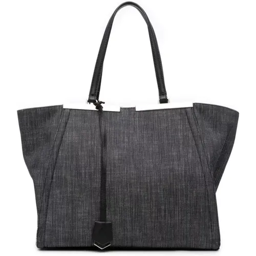 Pre-owned Tote Bags, female, , Size: ONE SIZE Pre-owned Structured Denim Tote Bag - Fendi Vintage - Modalova