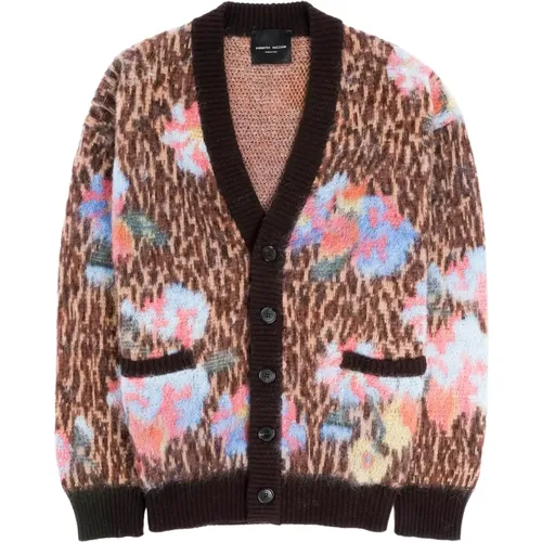 Cardigans, male, , Size: M Animalier Flower Cardigan Grunge Style - Roberto Collina - Modalova